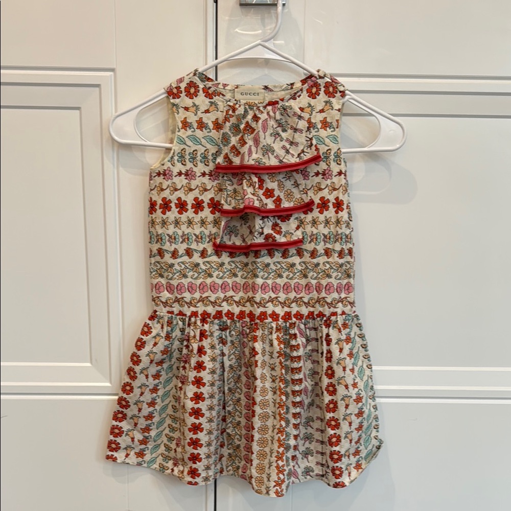 Authentic Gucci Girls Floral Pleated Sundress with Interlocking GG detail